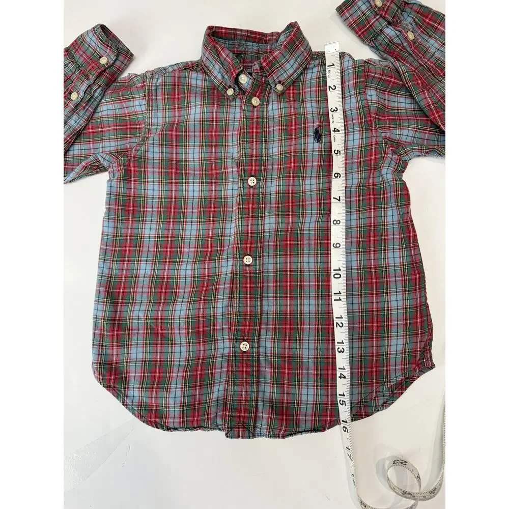 Ralph Lauren Boys 3T Plaid Button Down Shirt Blue Red Pony Logo Preppy Classic